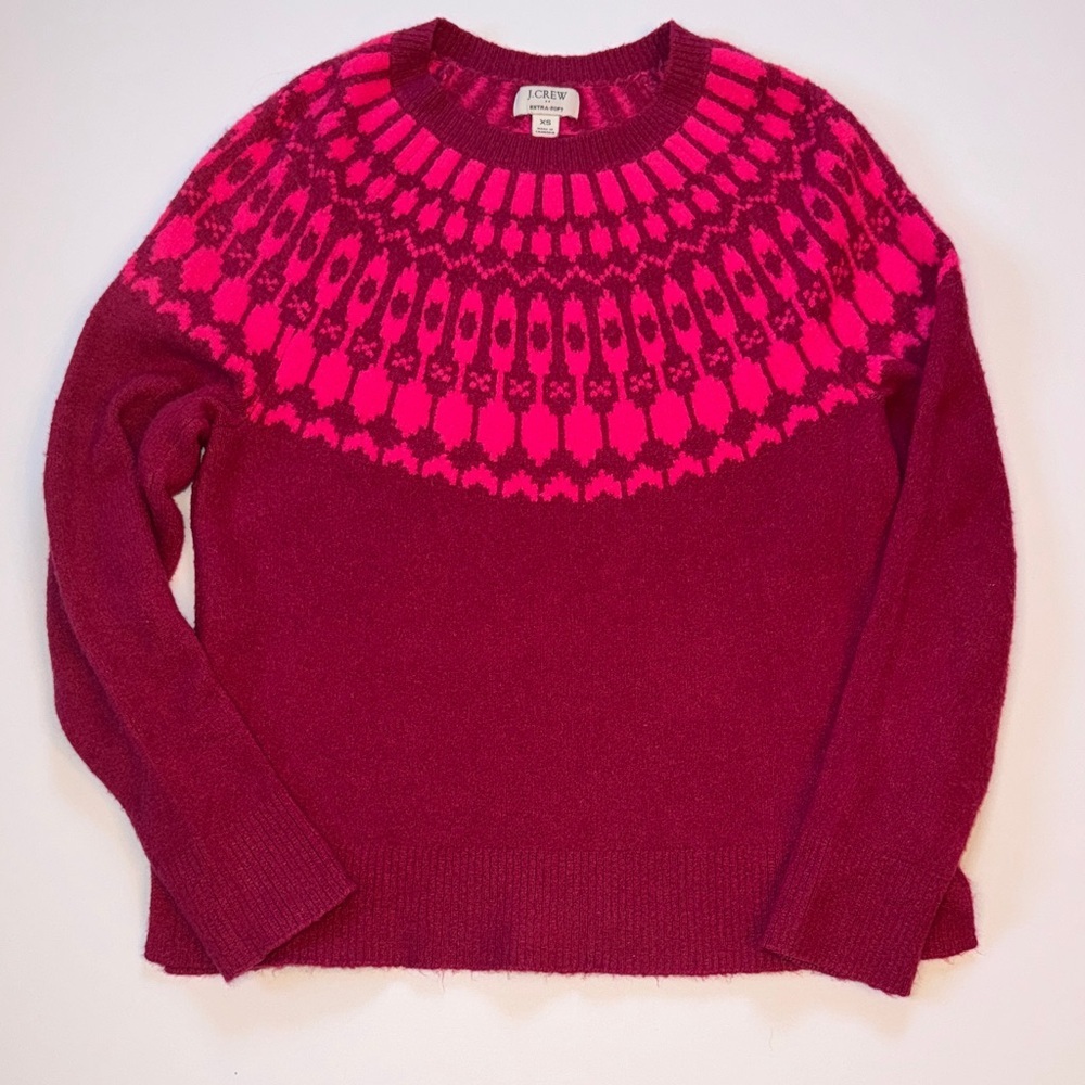 J.Crew Fair Isle Sweater XS Extra Soft Pink Nordic Pullover Cozy